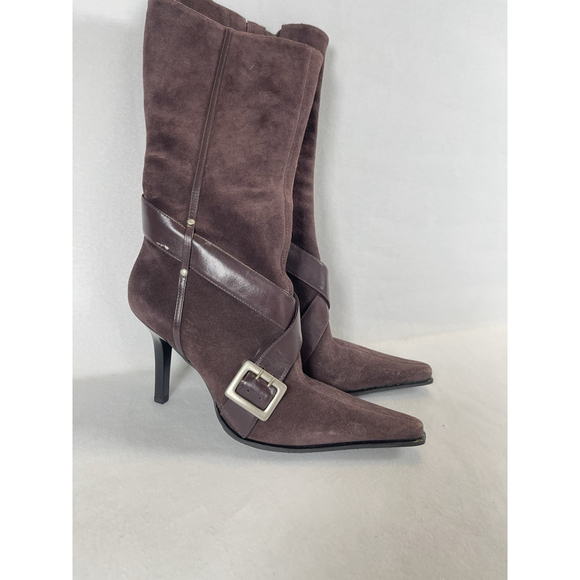 Y2K Brown Suede Leather Boots Guess By Marciano 10 Pointy Toe Sexy Stiletto - Picture 4 of 16